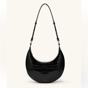 Black Croc Vegan Leather Shoulder Bag